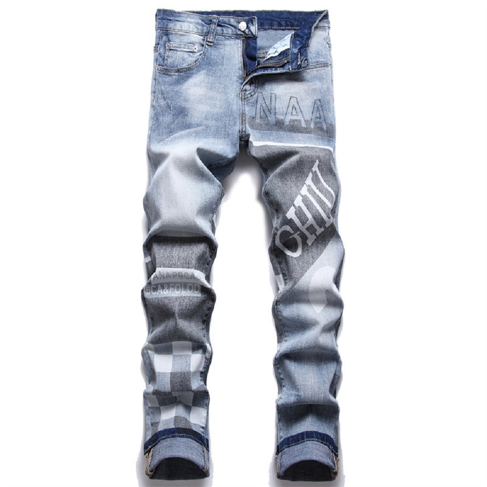 Men’s Ripped  Embroidered Skinny Jeans