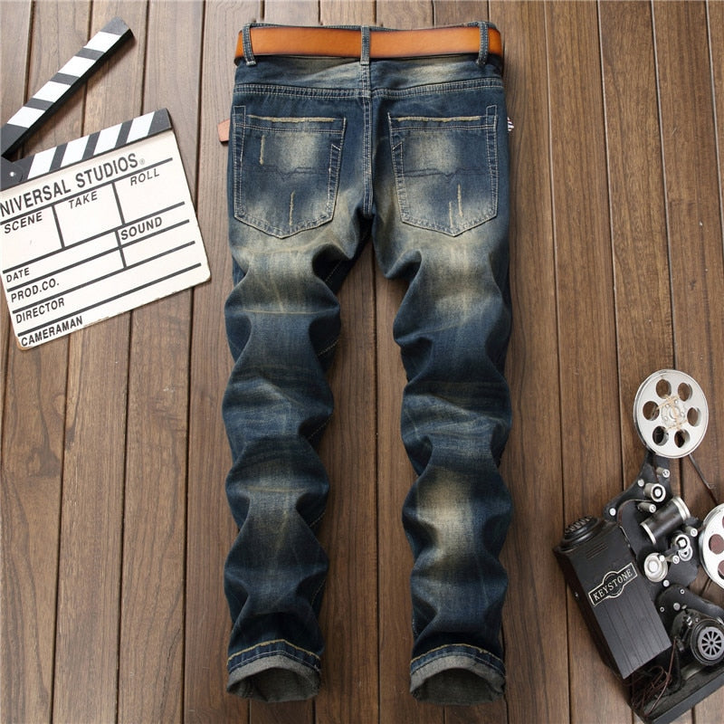 Men’s Ripped  Embroidered Skinny Jeans