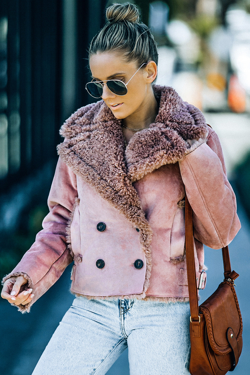 Fiercely Savvy Plush Suede Double-Breasted Jacket