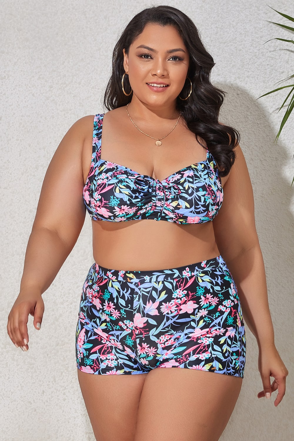 Chic Curvy Drawstring Detail Two-Piece Swimsuit