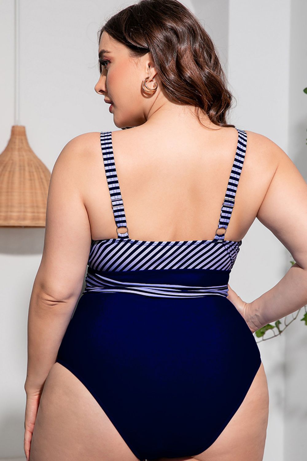 Chic Curvy Striped Tie-Waist One-Piece Swimsuit