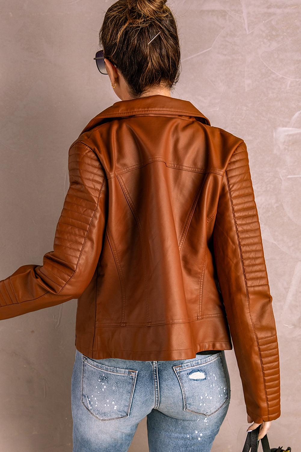 Biker Ribbed Faux Leather Jacket