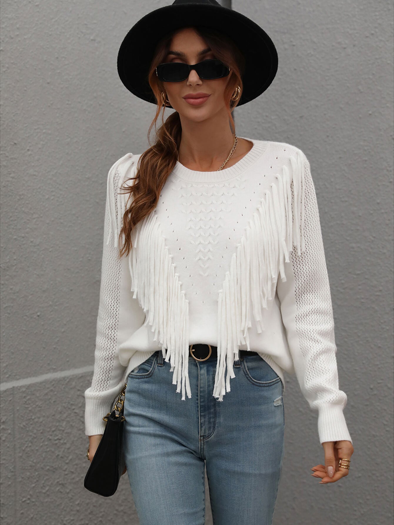 Pop Out Fringe Detail  Sweater