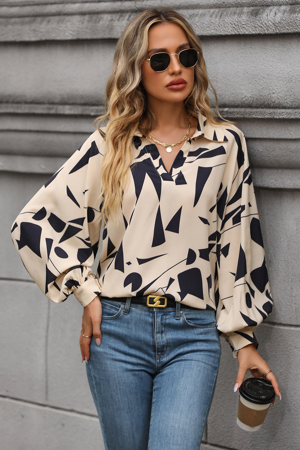 Sassy Printed Johnny Collar Blouse