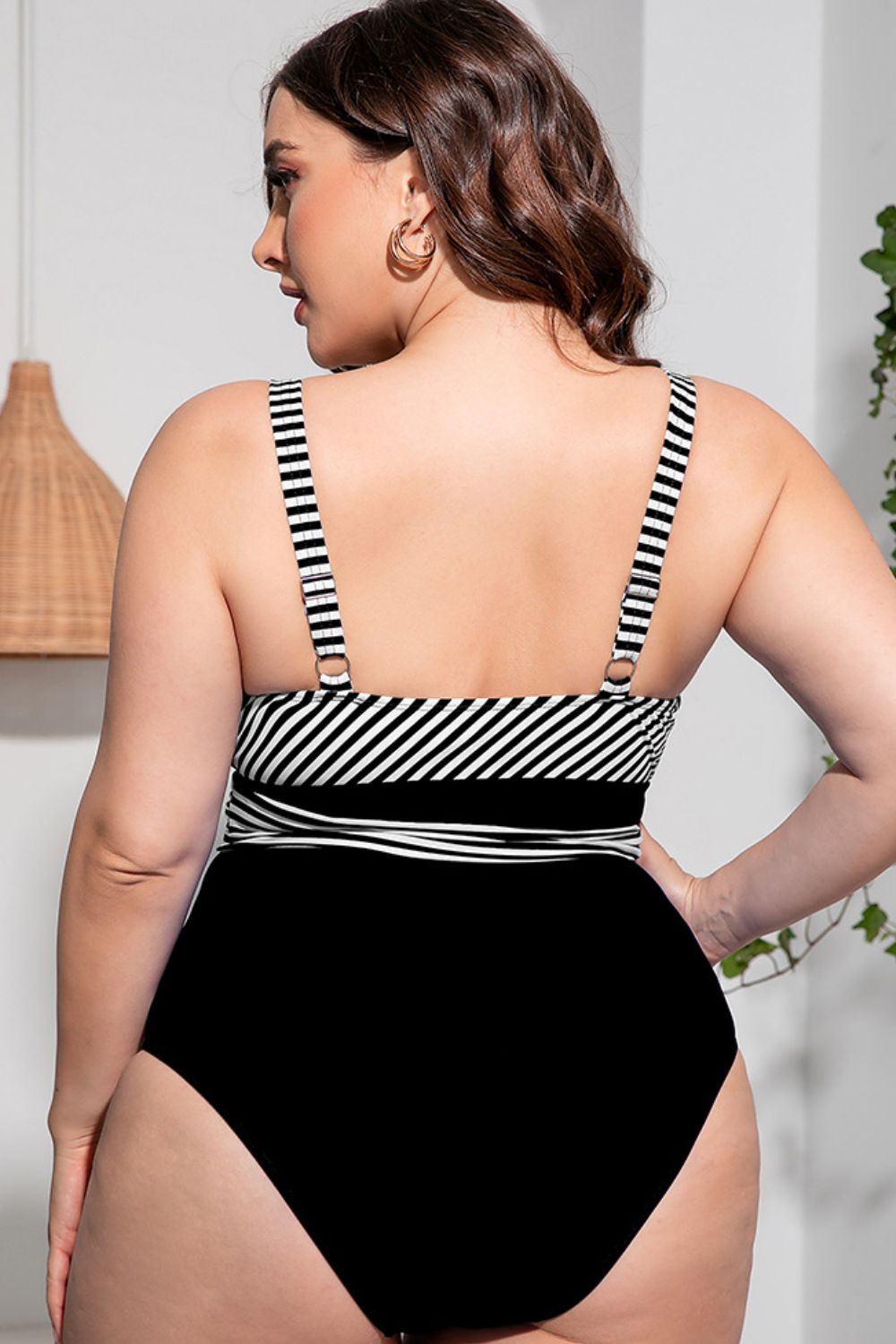 Chic Curvy Striped Tie-Waist One-Piece Swimsuit