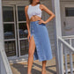 Button Me  Down Denim Skirt