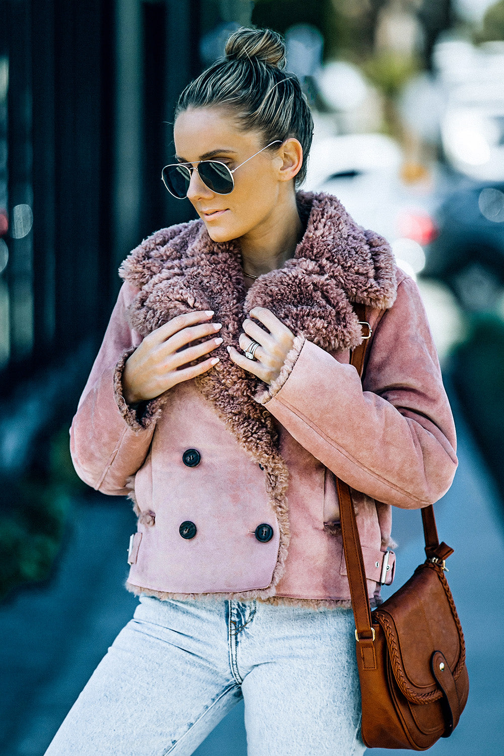 Fiercely Savvy Plush Suede Double-Breasted Jacket