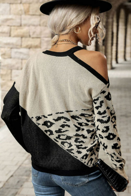 Leopard print Cold-Shoulder Sweater