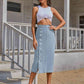 Button Me  Down Denim Skirt
