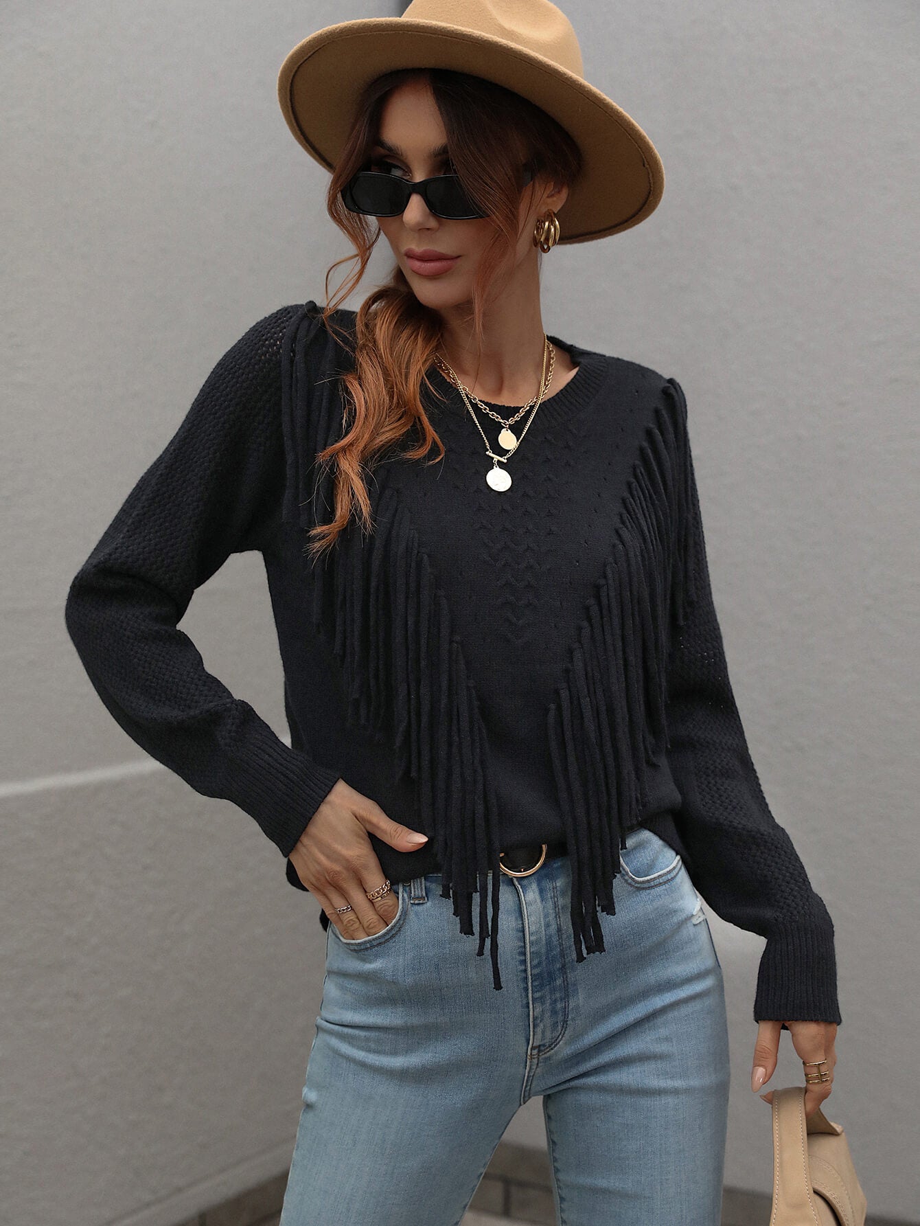 Pop Out Fringe Detail  Sweater