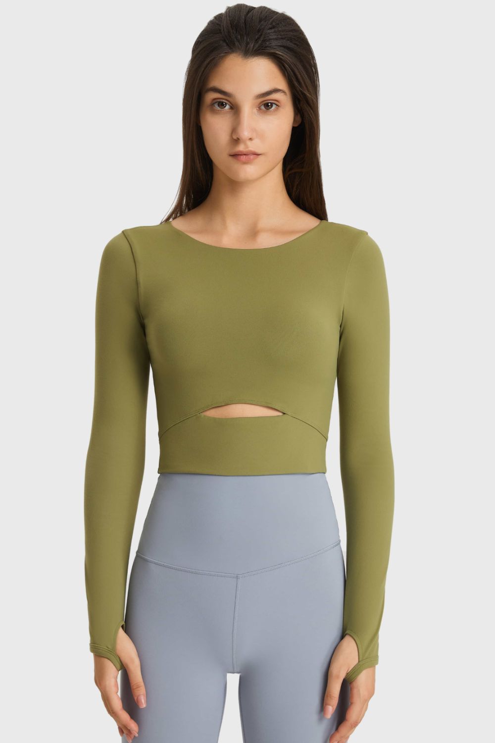 Demi Cutout Long Sleeve Cropped Sports Top