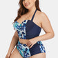 Plus Size Floral Lace-Up Halter Neck Bikini Set