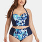 Plus Size Floral Lace-Up Halter Neck Bikini Set