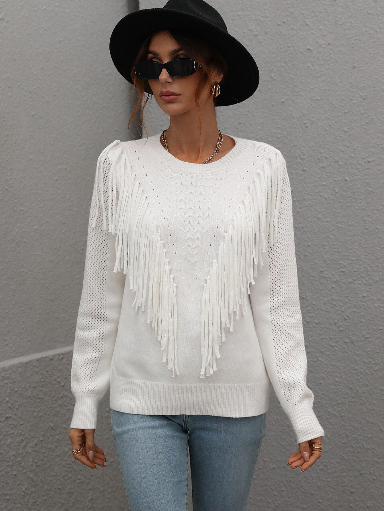 Pop Out Fringe Detail  Sweater