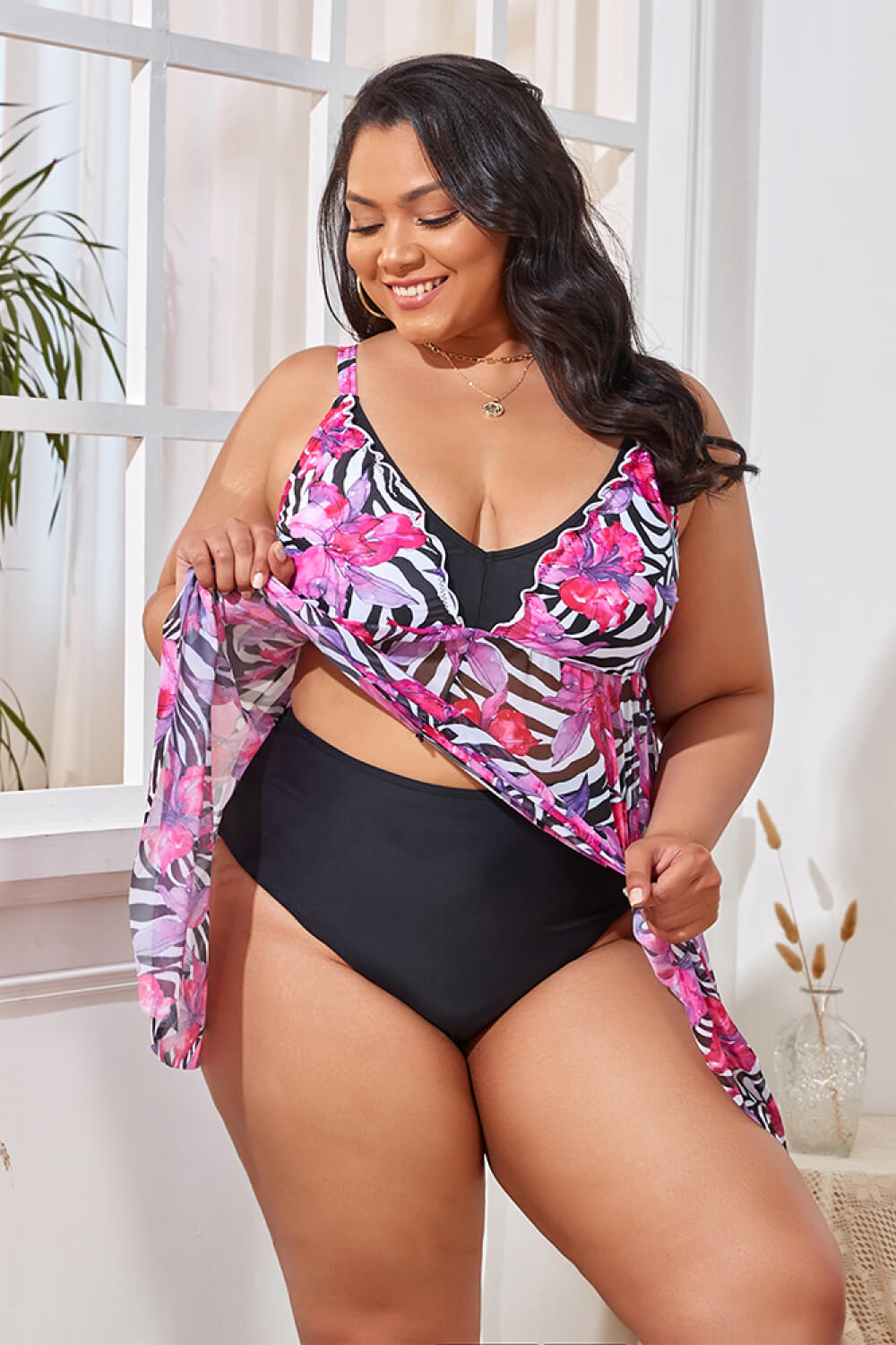 Chic Curvy V-Neck Two-Piece Swim Set