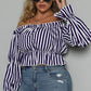 Plus Size Striped Frill Off-Shoulder Peplum Blouse