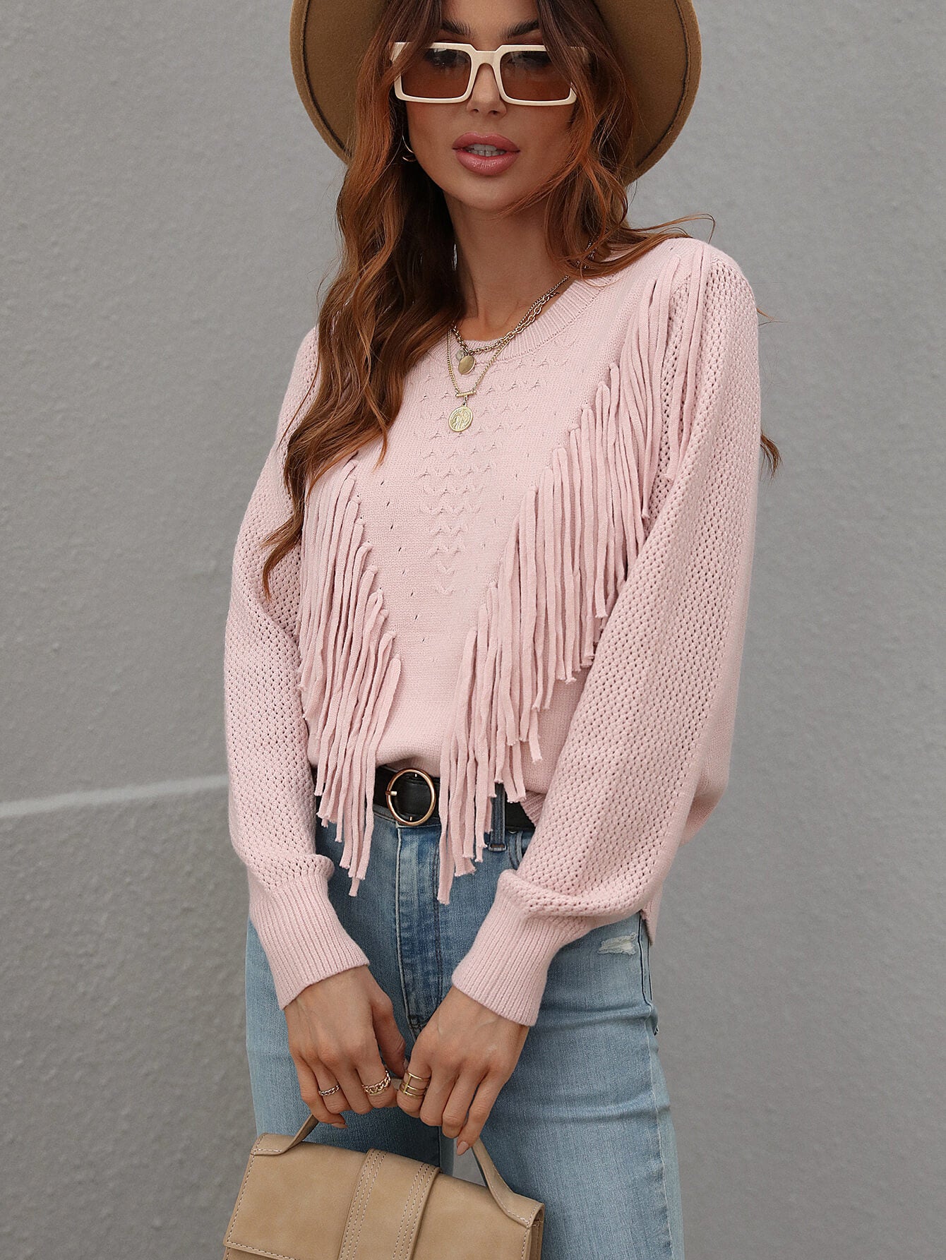 Pop Out Fringe Detail  Sweater