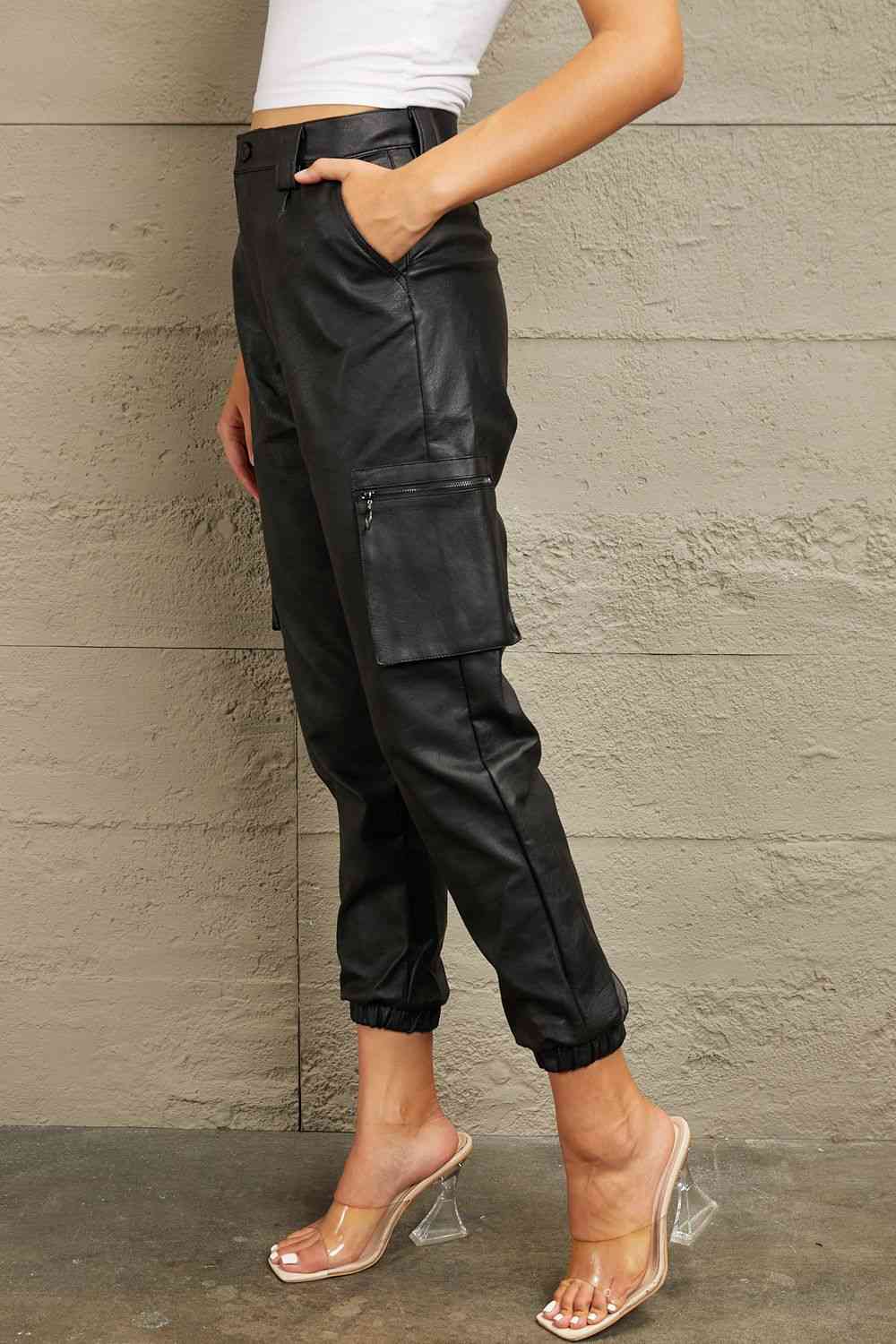 Oh So Chic High Rise Leather Joggers