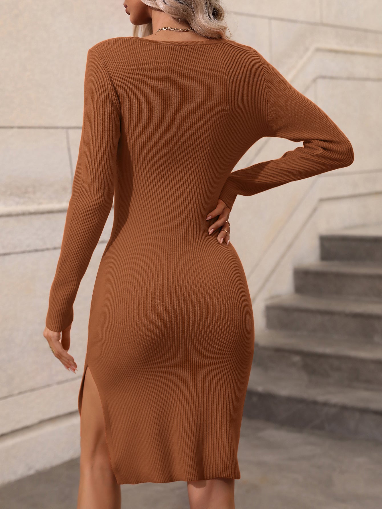 Double Or Nothing Slit Sweater Dress