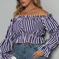 Plus Size Striped Frill Off-Shoulder Peplum Blouse