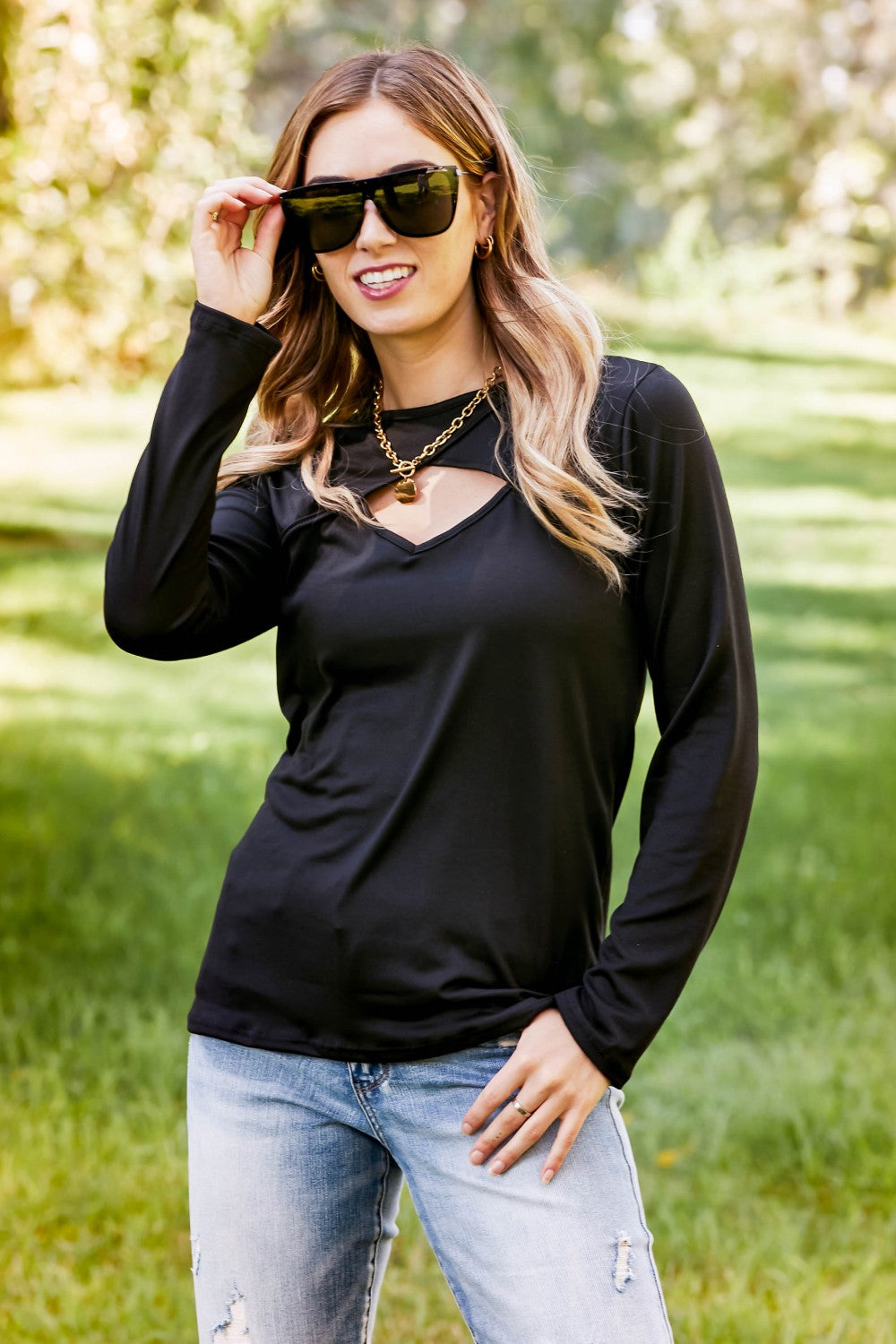 Mind Over Matter Cutout Long Sleeve Top