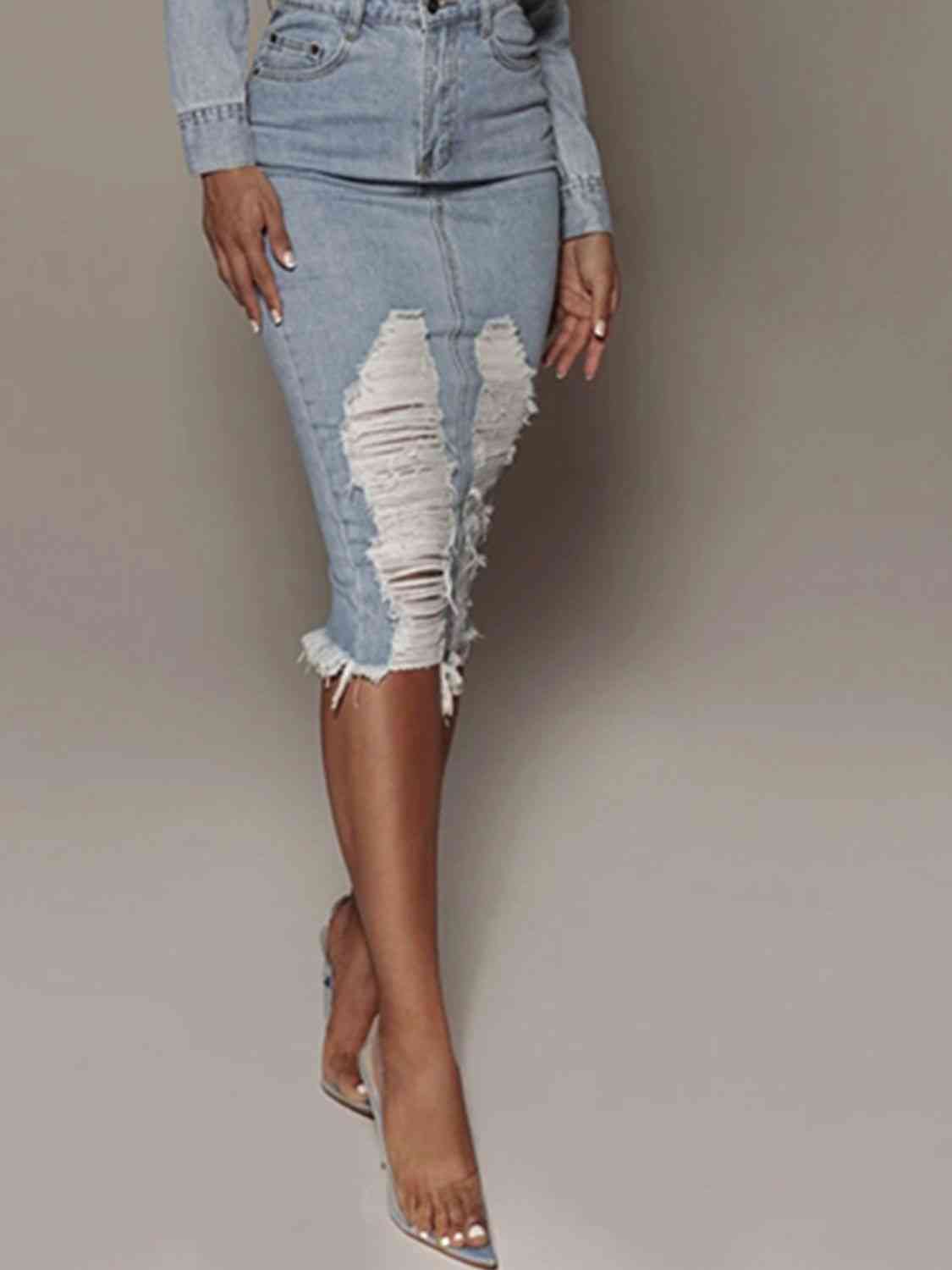 Bridget Distressed Denim Skirt