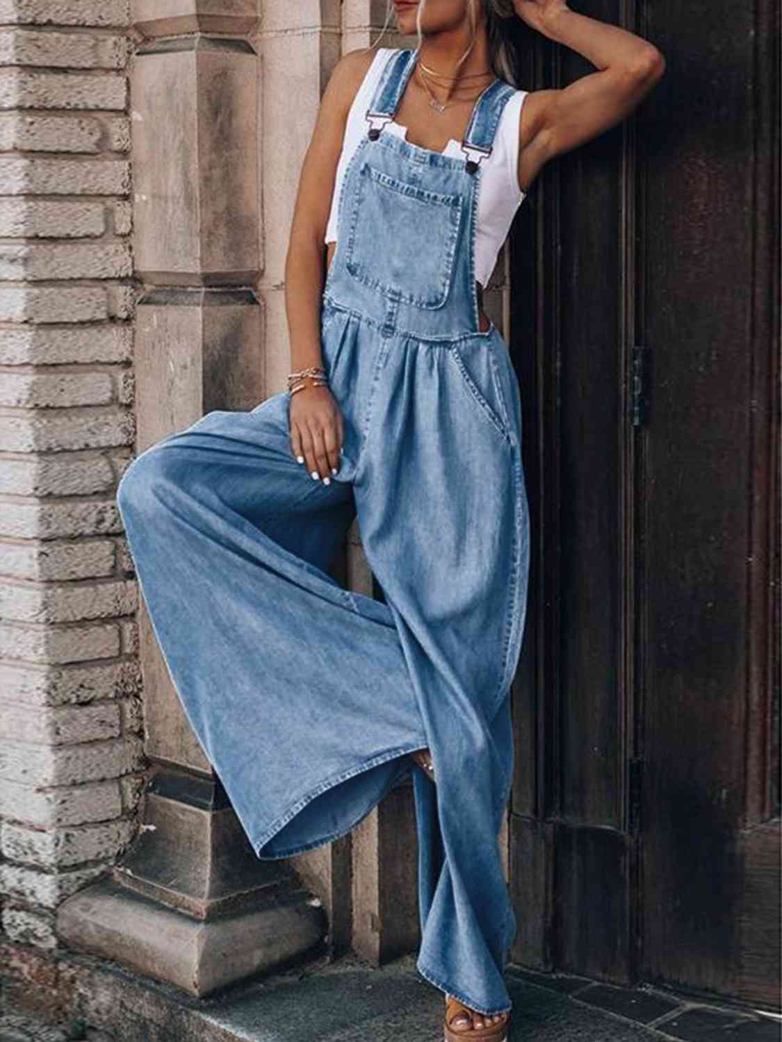 Candace Wide Leg Denim Overalls