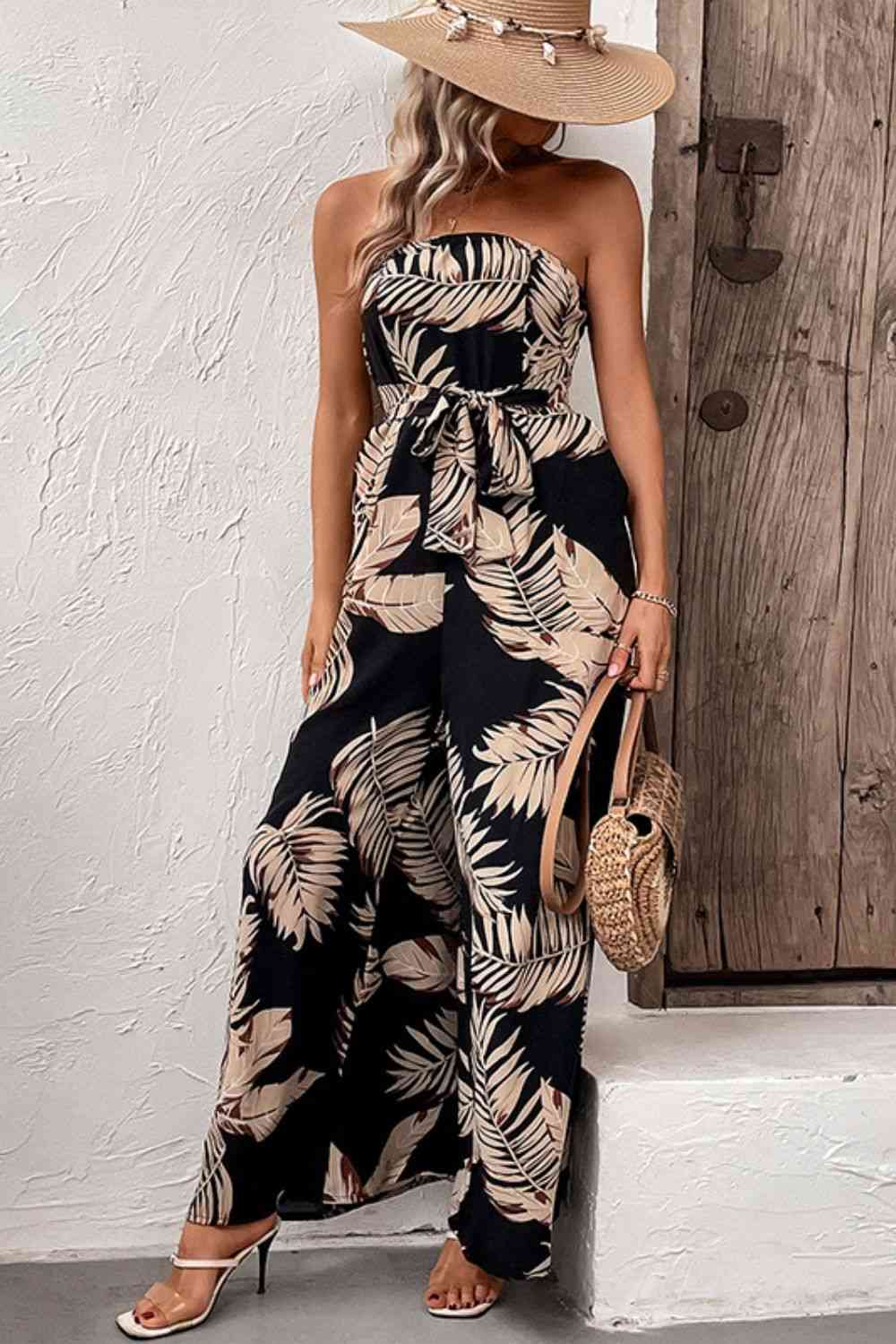 The Tropics Strapless Wide Leg Jumpsuit